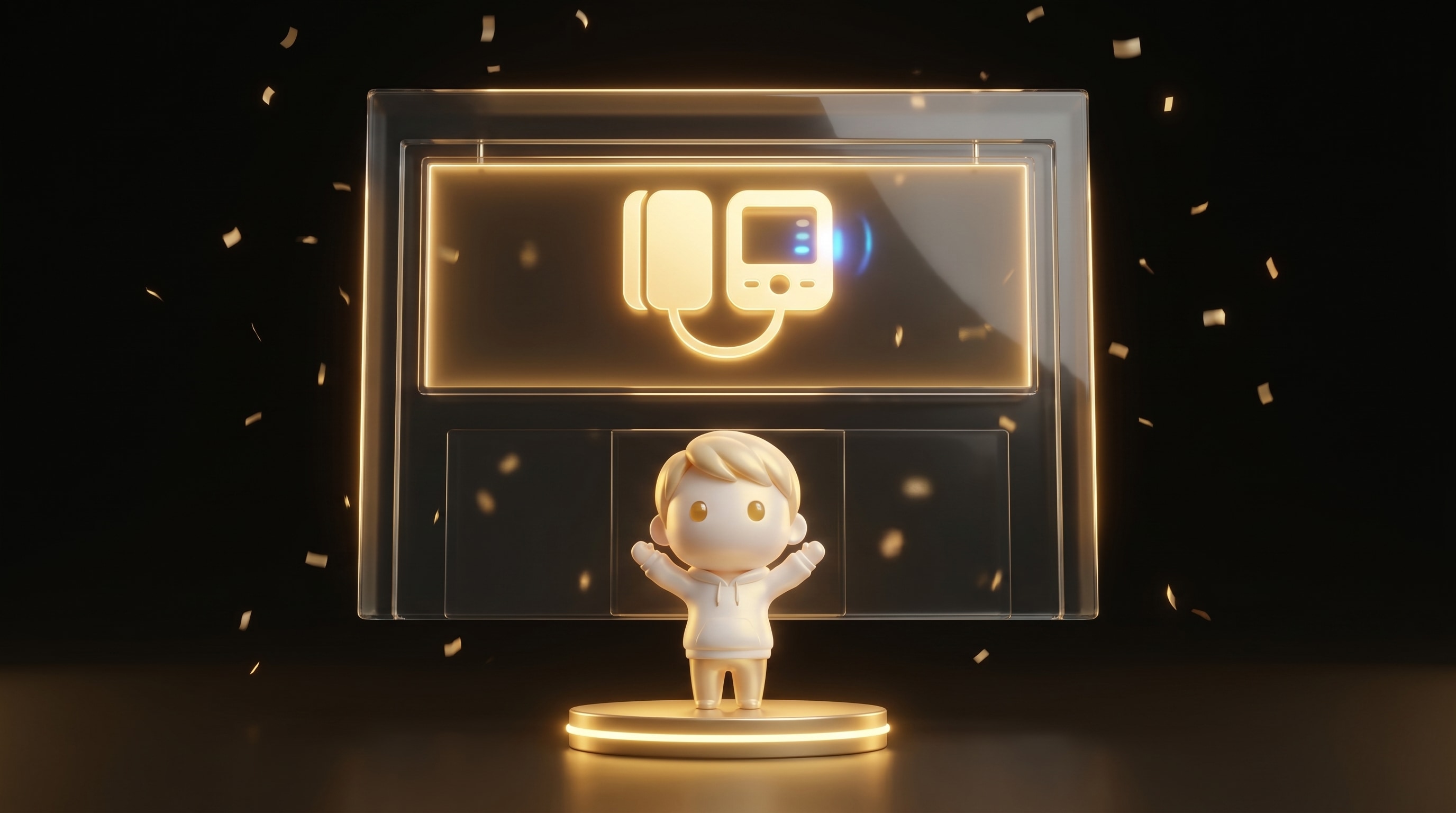 The Godmode mascot presenting a polished health-device storefront with a glowing pedestal