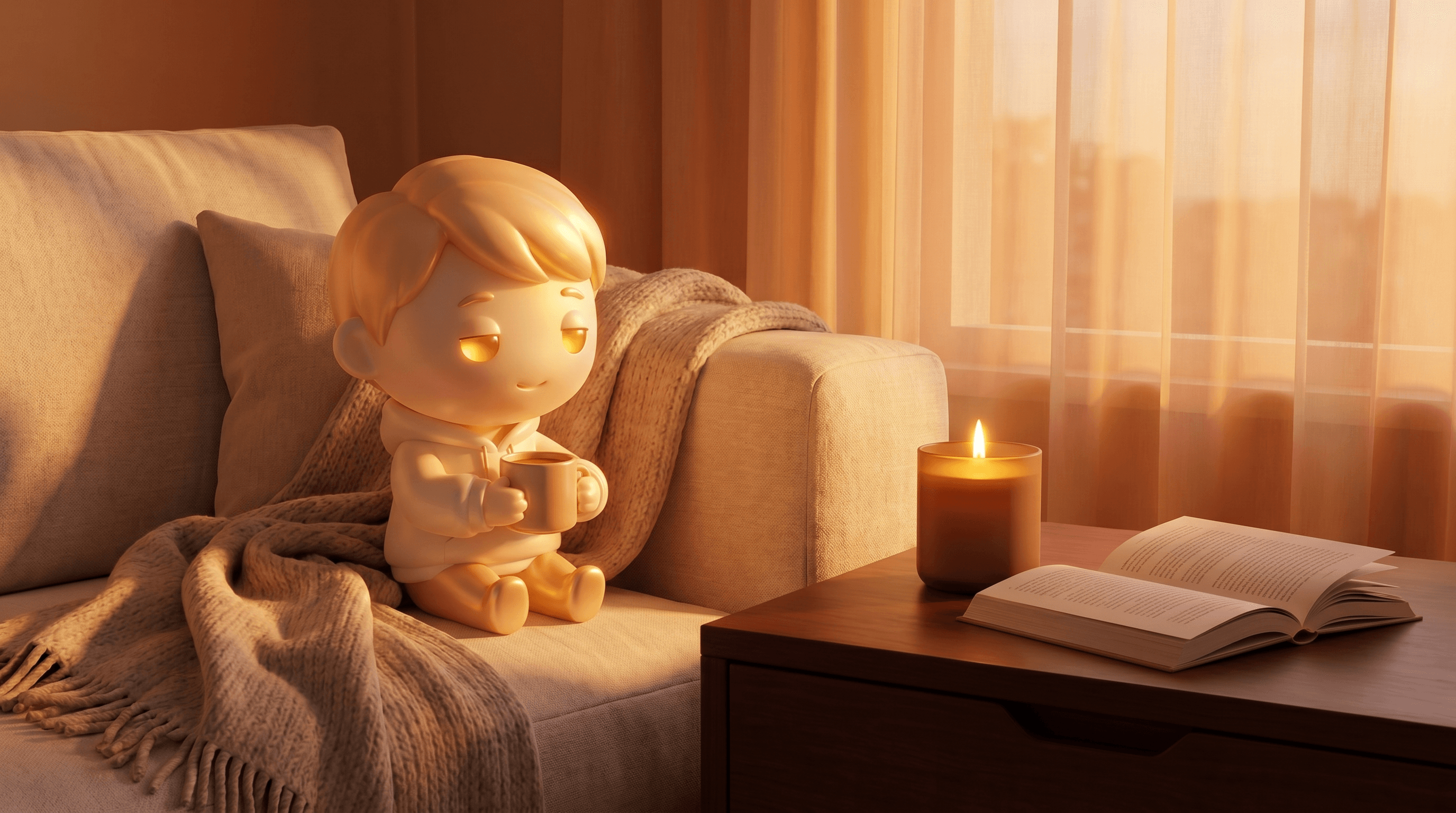 The Godmode mascot presenting a polished candle storefront with a glowing pedestal, a lit ceramic candle vessel in the hero banner