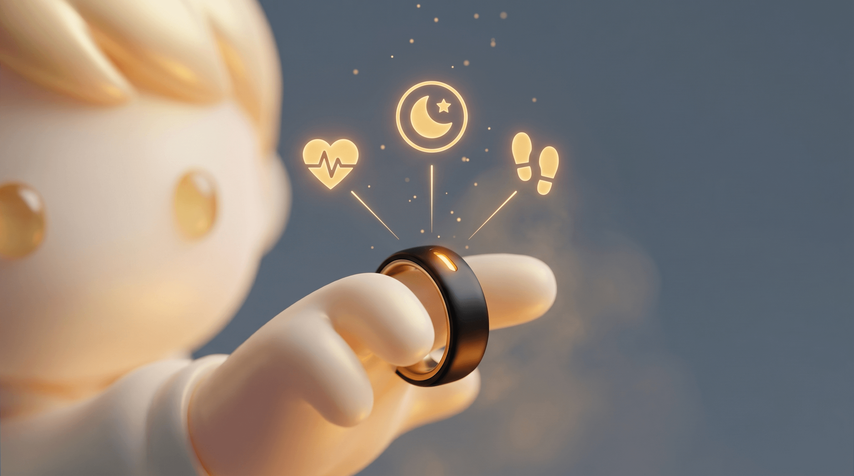 The Godmode mascot presenting a polished smart ring storefront with a glowing pedestal