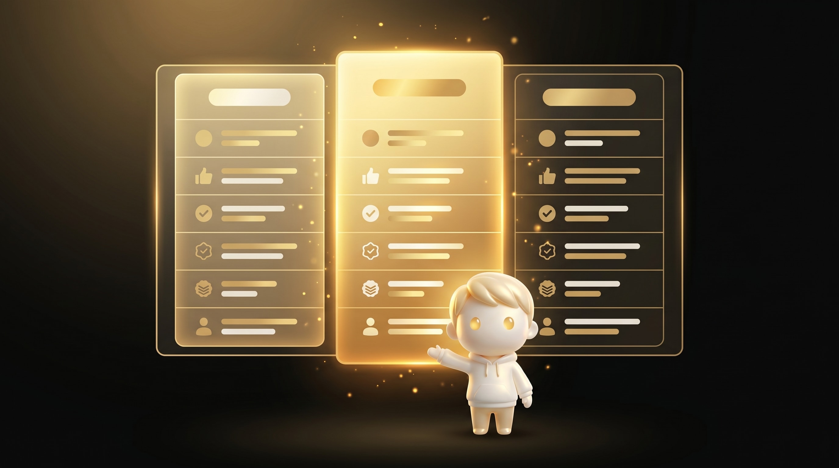 The Godmode mascot standing in front of a floating comparison table mockup with three columns highlighting the brighter middle column representing the AI-first alternative