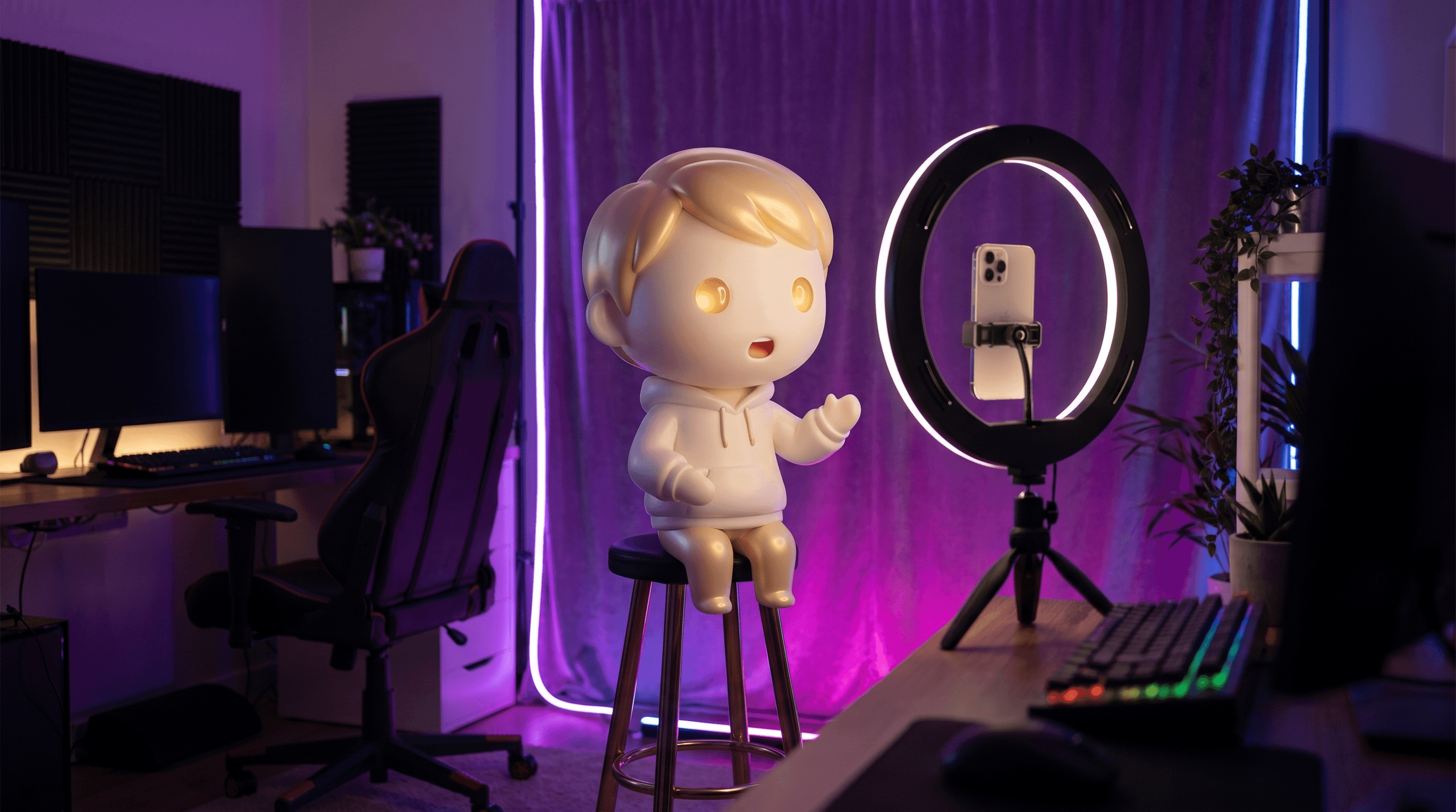 The Godmode mascot presenting a polished AI-built Shopify storefront on a glowing pedestal