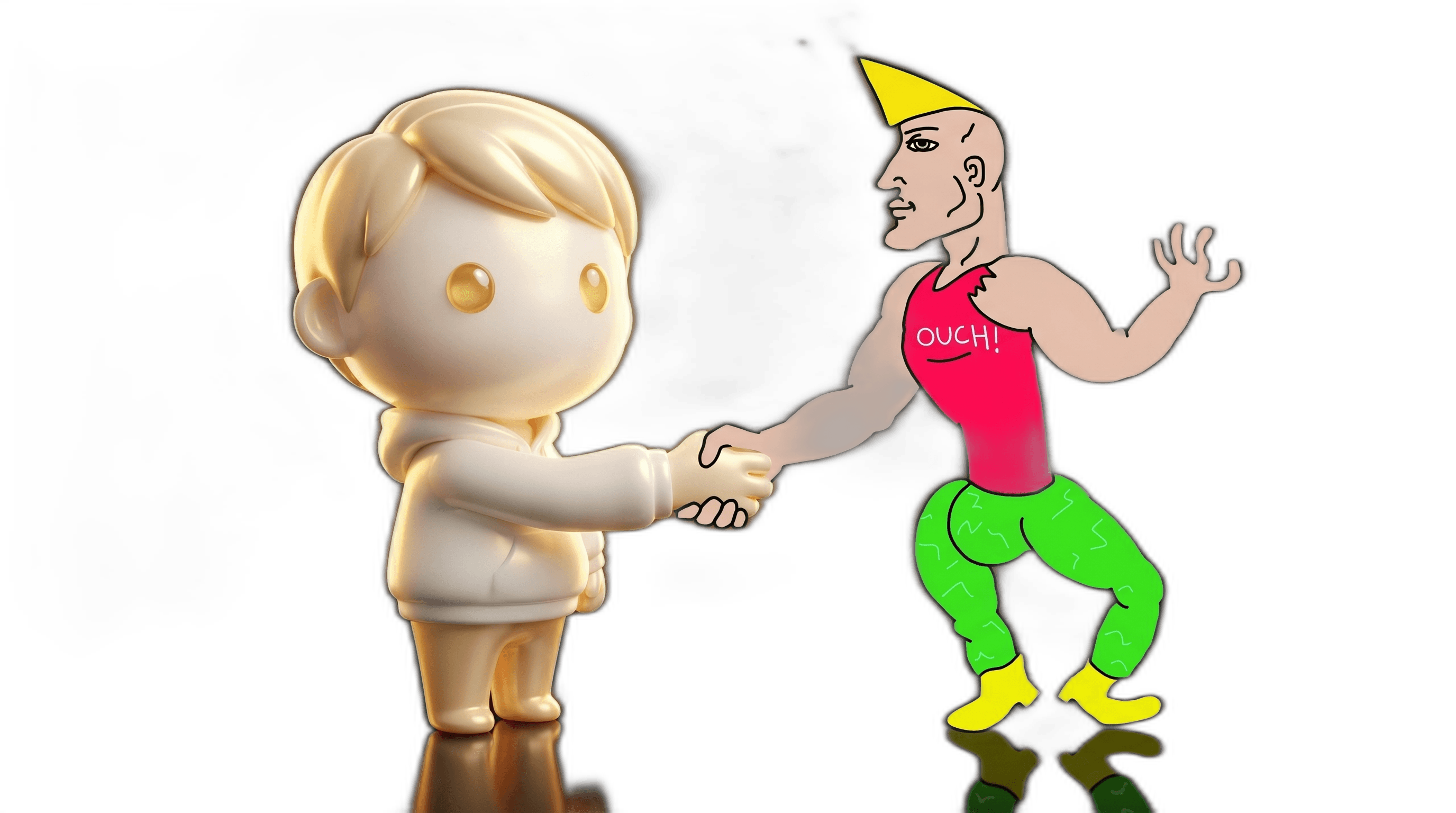 Godmode mascot shaking hands with Chad, our AI operator