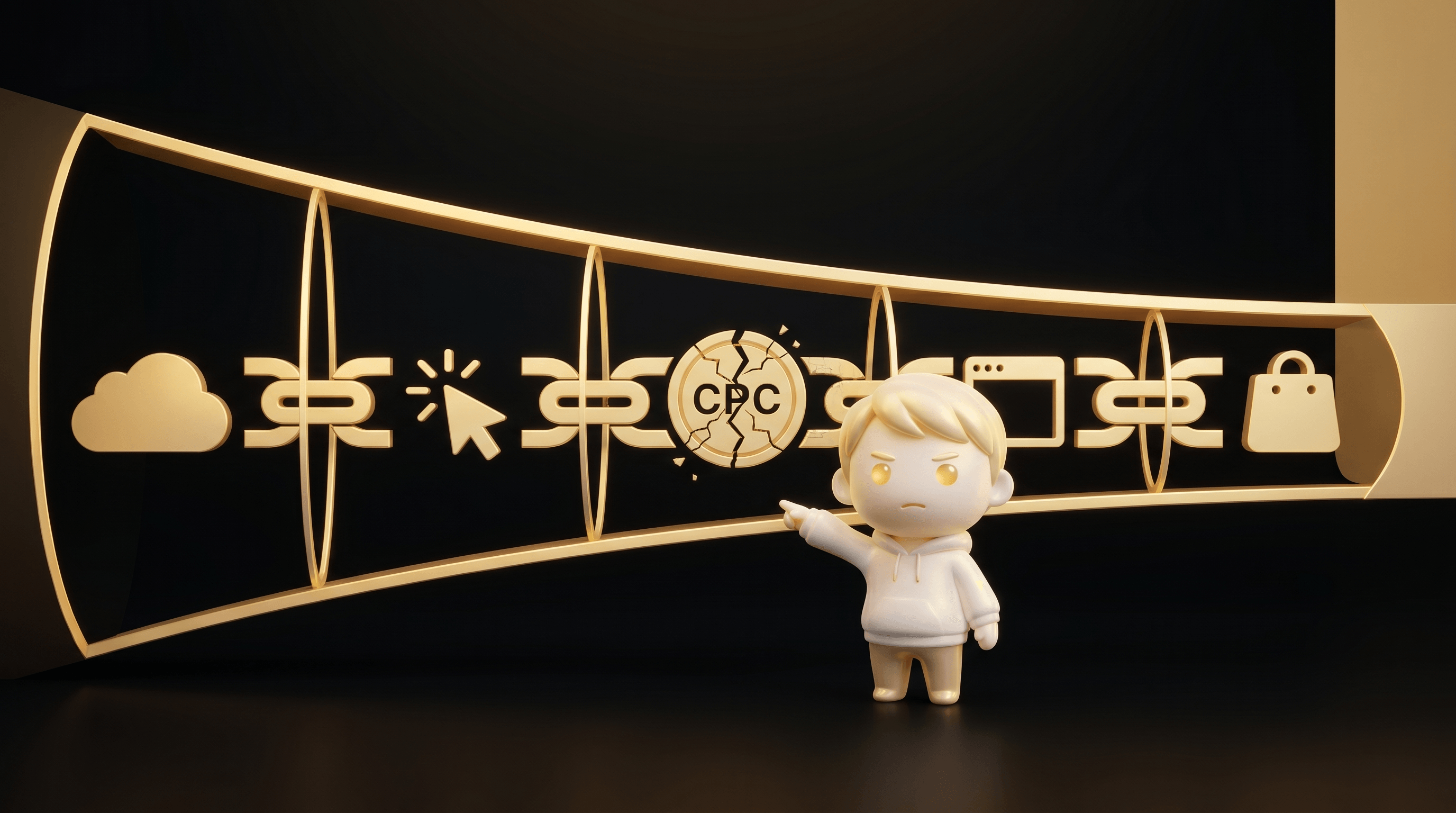 The dropshipping product testing funnel chain in 2026: impressions to CTR to CPC to landing session to CVR to CPA, with the break in the chain identifying which asset is broken and needs rebuilding